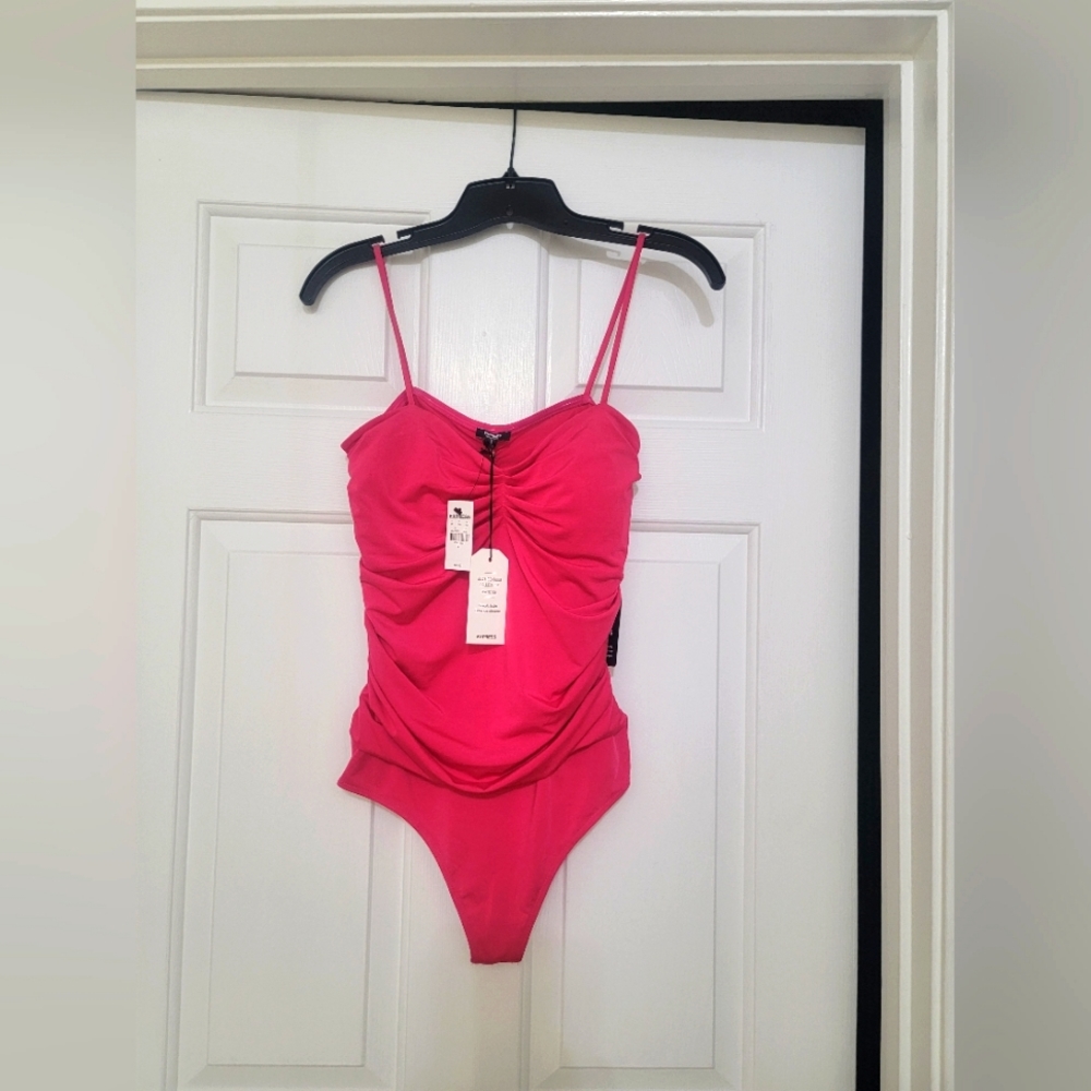 Pink ruched bodysuit